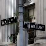 Intersection of Wall Street and William Street, showcasing iconic financial district signage in New York City.